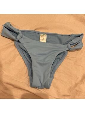 Swim Systems Blue Bikini Bottoms Side Twist Strappy Swimsuit Bottom Size Small